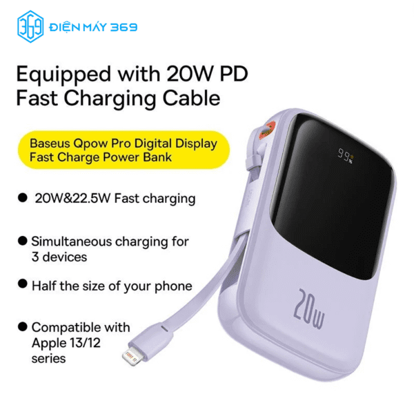 Pin Dự Phòng Sạc Nhanh Baseus Qpow Pro Digital Display Fast Charge Power Bank 10.000mhA Cho IPhone,Type-C