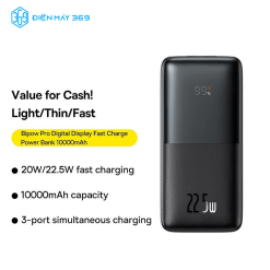 Pin Dự Phòng Sạc Nhanh Thế Hệ Mới Baseus Bipow Pro Digital Display Fast Charge Power Bank 10000mAh 22.5W/ 20W (Kèm Cáp Type C 3A 30cm)