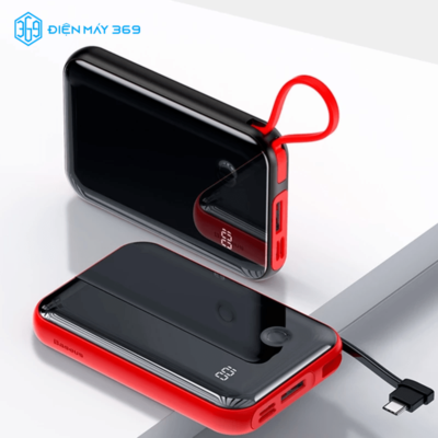 Pin dự phòng sạc nhanh tích hợp cáp sạc đeo tay Baseus Mini S Digital Display (3A/15W, PD/QC, 10,000mAh Power Bank with Lightning/ Type C Cable)