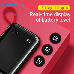 Pin dự phòng sạc nhanh tích hợp cáp sạc đeo tay Baseus Mini S Digital Display (3A/15W, PD/QC, 10,000mAh Power Bank with Lightning/ Type C Cable)