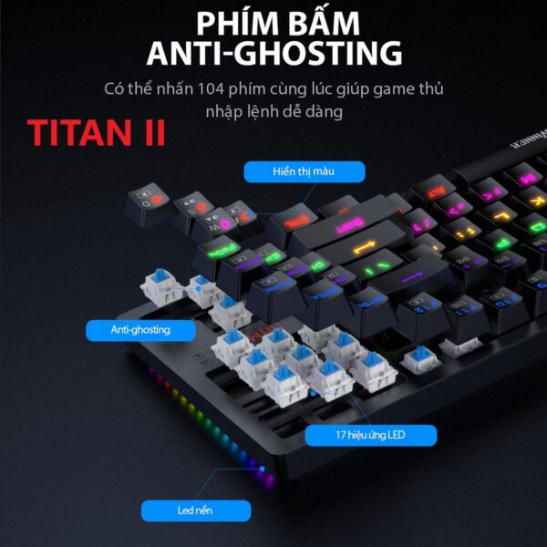 Trọn Bộ Bàn Phím CƠ Có Dây Gaming GAMEN Titan II - Anti-ghosting, 17 hiệu ứng LED